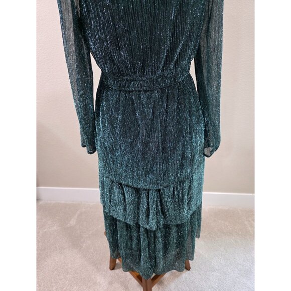 Shimmery Green Long Sleeve V-Neck Tiered Midi Dress XL Maurices - Picture 9 of 12